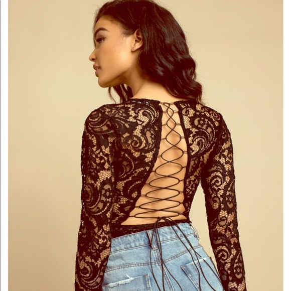 Tobi Tops - NWT TOBI BLACK LACE UP BODYSUIT